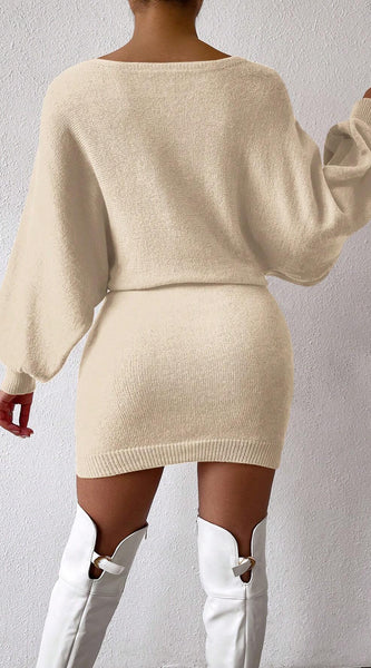 Chiquease Graphic Pattern Batwing Sleeve Sweater Dress Fall Winter Cloth for Women