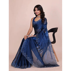 Mayawye Women's Jimmy choo Embellished Bollywood Saree With Unstitched Blouse 5.5Mtr (Blue)