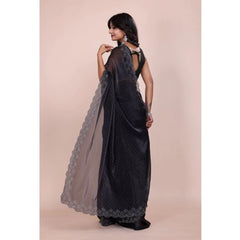 Mayawye Women's Jimmy choo Embellished Bollywood Saree With Unstitched Blouse 5.5Mtr (Black)