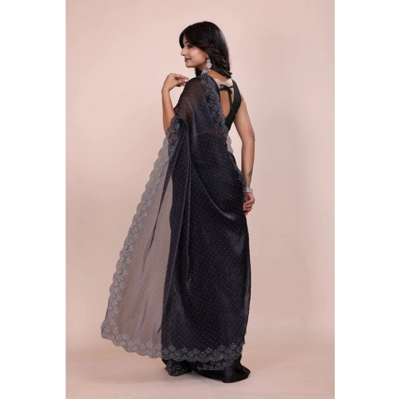 Mayawye Women's Jimmy choo Embellished Bollywood Saree With Unstitched Blouse 5.5Mtr (Black)