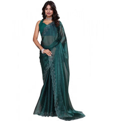 Mayawye Women's Jimmy choo Embellished Bollywood Saree With Unstitched Blouse 5.5Mtr (Green)
