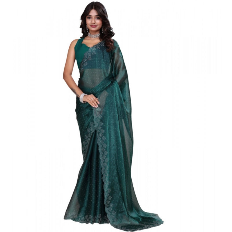 Mayawye Women's Jimmy choo Embellished Bollywood Saree With Unstitched Blouse 5.5Mtr (Green)