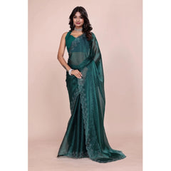 Mayawye Women's Jimmy choo Embellished Bollywood Saree With Unstitched Blouse 5.5Mtr (Green)