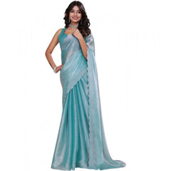 Mayawye Women's Jimmy choo Embellished Bollywood Saree With Unstitched Blouse 5.5Mtr (Light Blue)