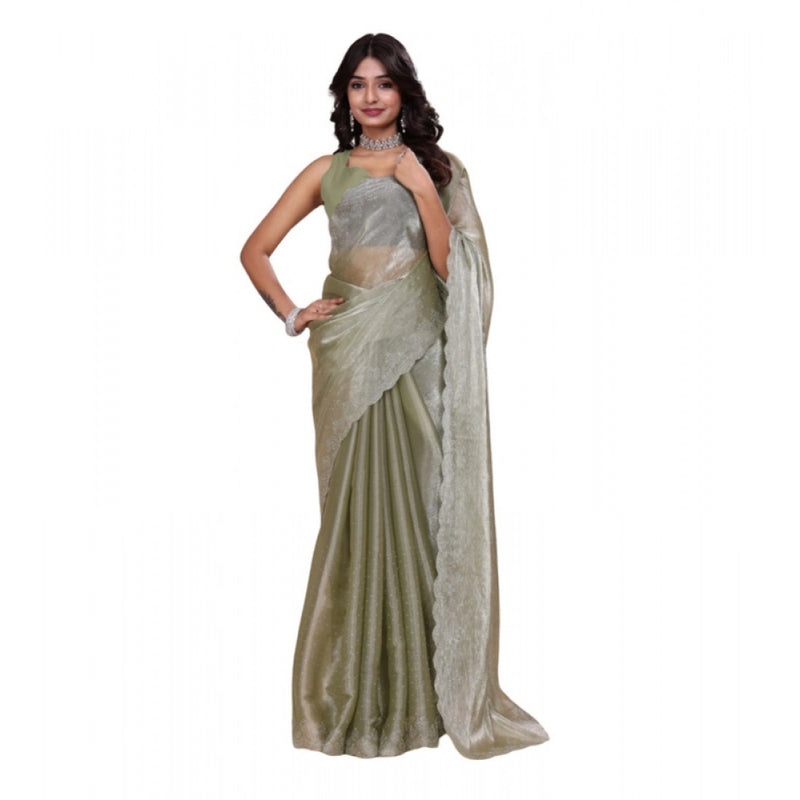 Mayawye Women's Jimmy choo Embellished Bollywood Saree With Unstitched Blouse 5.5Mtr (Light Green)