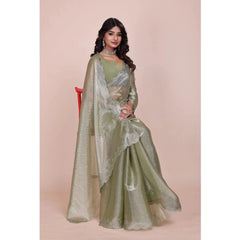 Mayawye Women's Jimmy choo Embellished Bollywood Saree With Unstitched Blouse 5.5Mtr (Light Green)