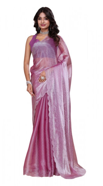 Mayawye Women's Jimmy choo Embellished Bollywood Saree With Unstitched Blouse 5.5Mtr (Magenta)