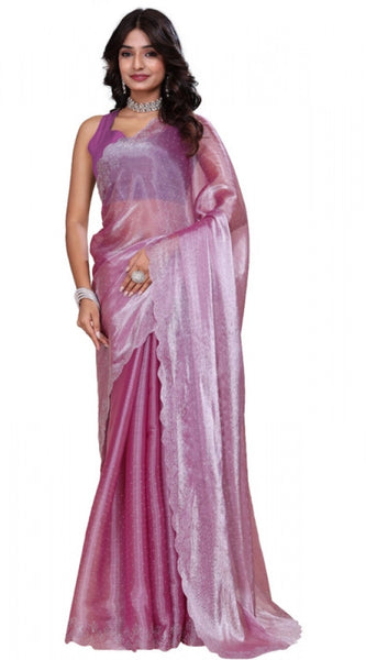 Mayawye Women's Jimmy choo Embellished Bollywood Saree With Unstitched Blouse 5.5Mtr (Magenta)