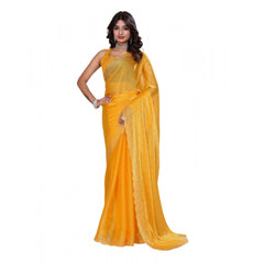 Mayawye Women's Jimmy choo Embellished Bollywood Saree With Unstitched Blouse 5.5Mtr (Mustard)