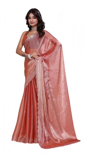 Mayawye Women's Jimmy choo Embellished Bollywood Saree With Unstitched Blouse 5.5Mtr (Orange)