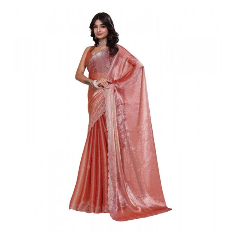 Mayawye Women's Jimmy choo Embellished Bollywood Saree With Unstitched Blouse 5.5Mtr (Orange)