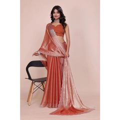 Mayawye Women's Jimmy choo Embellished Bollywood Saree With Unstitched Blouse 5.5Mtr (Orange)