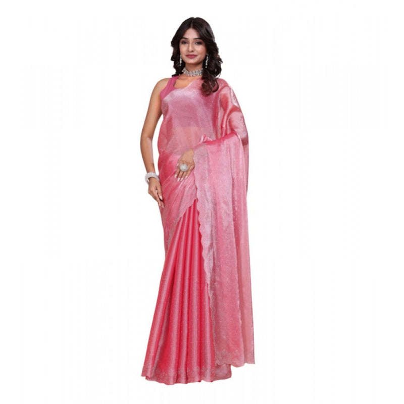 Mayawye Women's Jimmy choo Embellished Bollywood Saree With Unstitched Blouse 5.5Mtr (Pink)