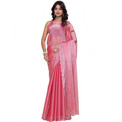 Mayawye Women's Jimmy choo Embellished Bollywood Saree With Unstitched Blouse 5.5Mtr (Pink)