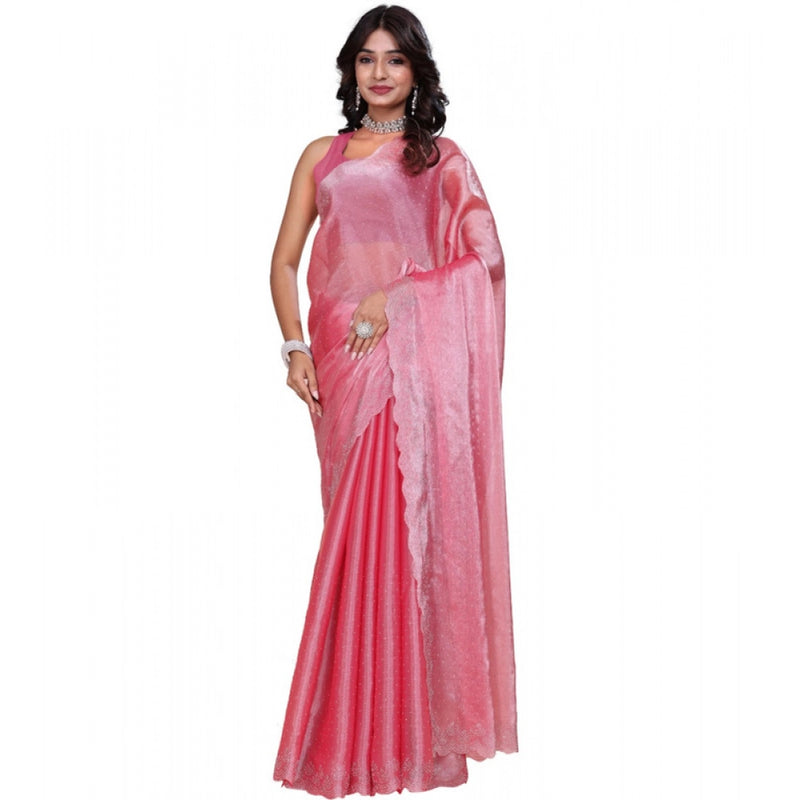 Mayawye Women's Jimmy choo Embellished Bollywood Saree With Unstitched Blouse 5.5Mtr (Pink)
