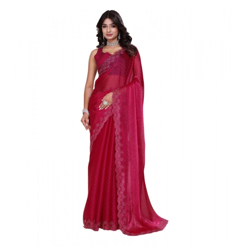 Mayawye Women's Jimmy choo Embellished Bollywood Saree With Unstitched Blouse 5.5Mtr (Red)
