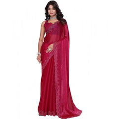 Mayawye Women's Jimmy choo Embellished Bollywood Saree With Unstitched Blouse 5.5Mtr (Red)