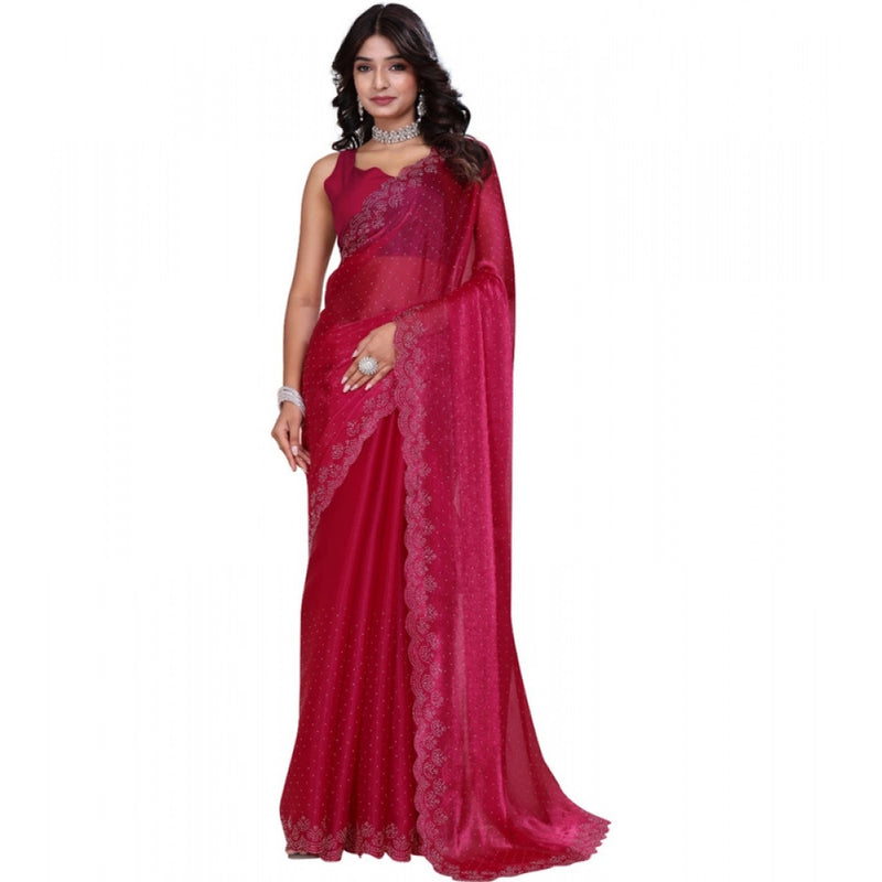 Mayawye Women's Jimmy choo Embellished Bollywood Saree With Unstitched Blouse 5.5Mtr (Red)