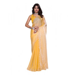 Mayawye Women's Tissue Pure Silk Embellished Bollywood Saree With Unstitched Blouse 5.5Mtr (Yellow)