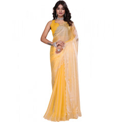 Mayawye Women's Tissue Pure Silk Embellished Bollywood Saree With Unstitched Blouse 5.5Mtr (Yellow)