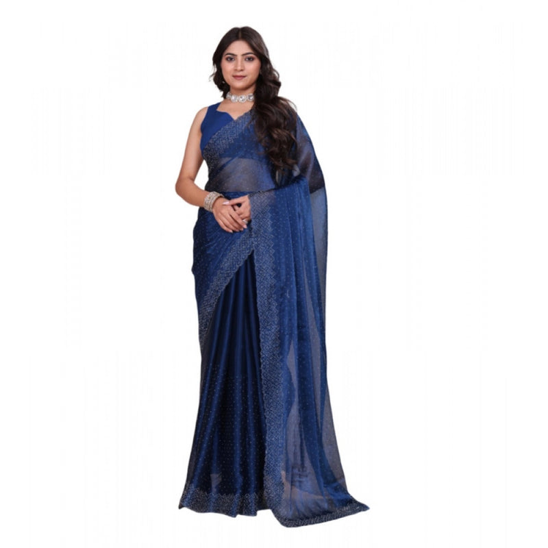 Mayawye Women's Jimmy choo Embellished Bollywood Saree With Unstitched Blouse 5.5Mtr (Blue)