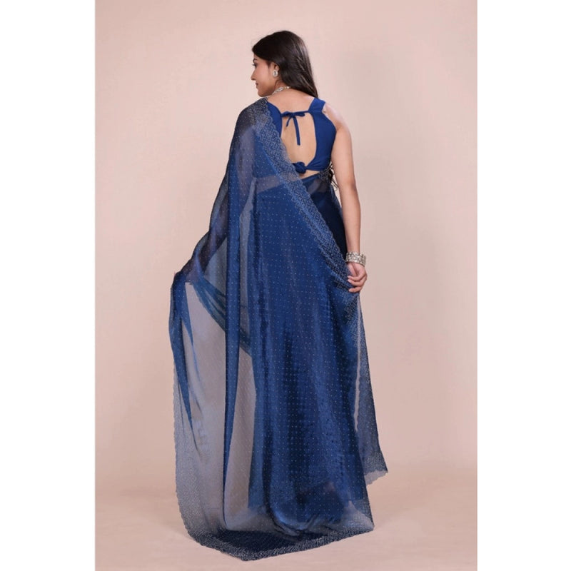 Mayawye Women's Jimmy choo Embellished Bollywood Saree With Unstitched Blouse 5.5Mtr (Blue)