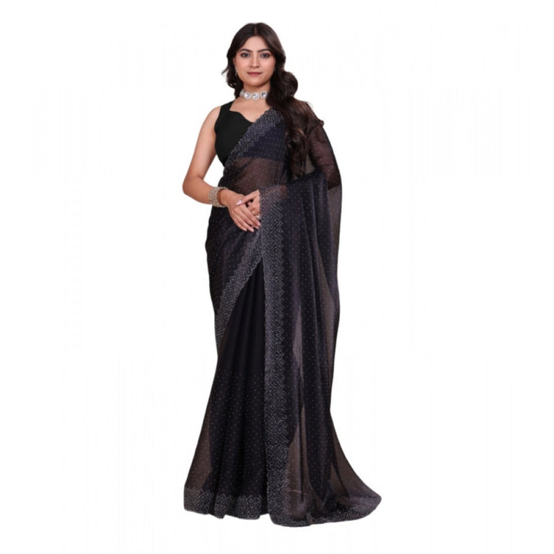 Mayawye Women's Jimmy choo Embellished Bollywood Saree With Unstitched Blouse 5.5Mtr (Black)