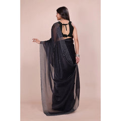 Mayawye Women's Jimmy choo Embellished Bollywood Saree With Unstitched Blouse 5.5Mtr (Black)