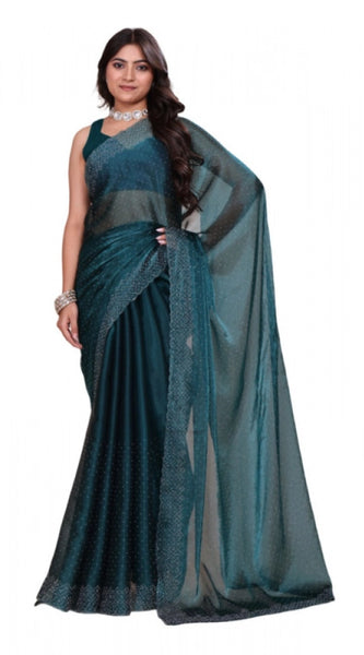 Mayawye Women's Jimmy choo Embellished Bollywood Saree With Unstitched Blouse 5.5Mtr (Green)