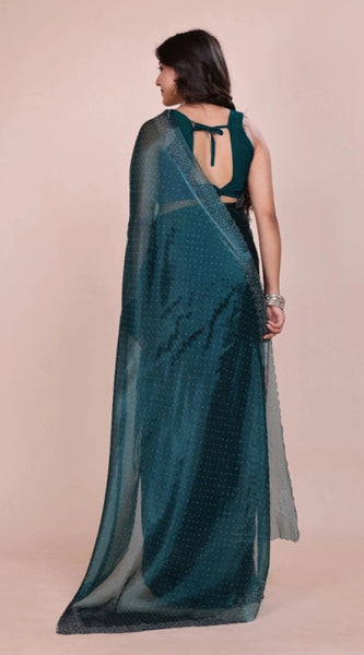 Mayawye Women's Jimmy choo Embellished Bollywood Saree With Unstitched Blouse 5.5Mtr (Green)