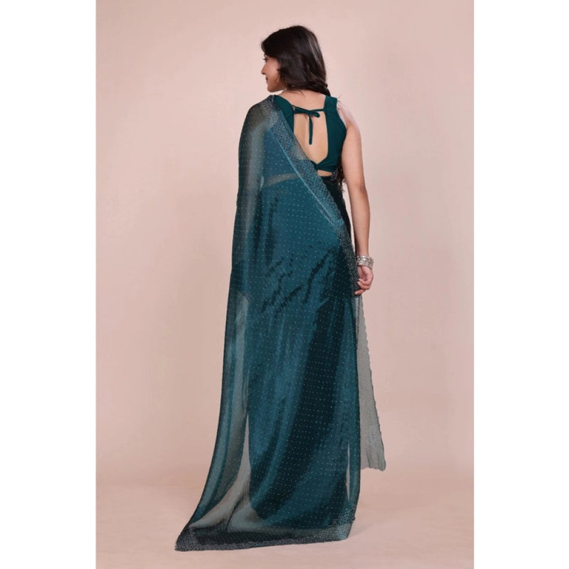 Mayawye Women's Jimmy choo Embellished Bollywood Saree With Unstitched Blouse 5.5Mtr (Green)