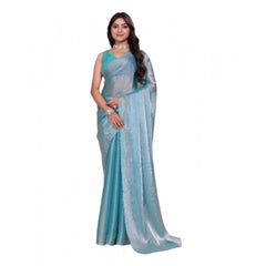 Mayawye Women's Jimmy choo Embellished Bollywood Saree With Unstitched Blouse 5.5Mtr (Light Blue)