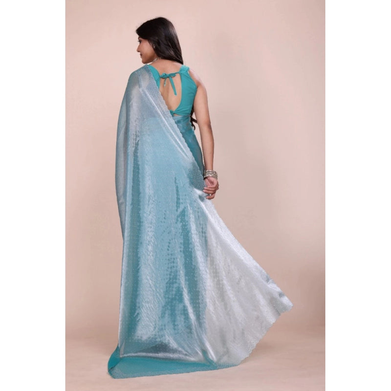 Mayawye Women's Jimmy choo Embellished Bollywood Saree With Unstitched Blouse 5.5Mtr (Light Blue)