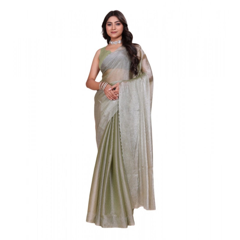 Mayawye Women's Jimmy choo Embellished Bollywood Saree With Unstitched Blouse 5.5Mtr (Light Green)