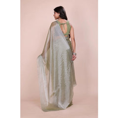 Mayawye Women's Jimmy choo Embellished Bollywood Saree With Unstitched Blouse 5.5Mtr (Light Green)