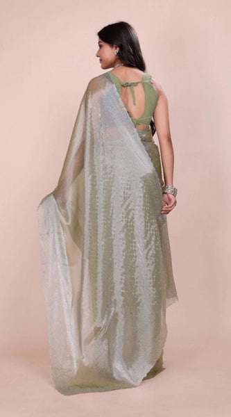 Mayawye Women's Jimmy choo Embellished Bollywood Saree With Unstitched Blouse 5.5Mtr (Light Green)