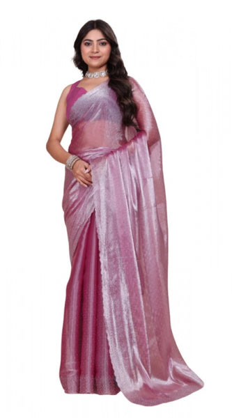 Mayawye Women's Jimmy choo Embellished Bollywood Saree With Unstitched Blouse 5.5Mtr (Magenta)