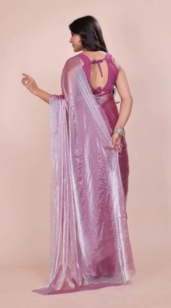 Mayawye Women's Jimmy choo Embellished Bollywood Saree With Unstitched Blouse 5.5Mtr (Magenta)