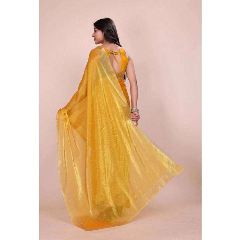 Mayawye Women's Jimmy choo Embellished Bollywood Saree With Unstitched Blouse 5.5Mtr (Mustard)
