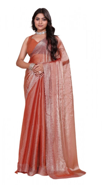Mayawye Women's Jimmy choo Embellished Bollywood Saree With Unstitched Blouse 5.5Mtr (Orange)