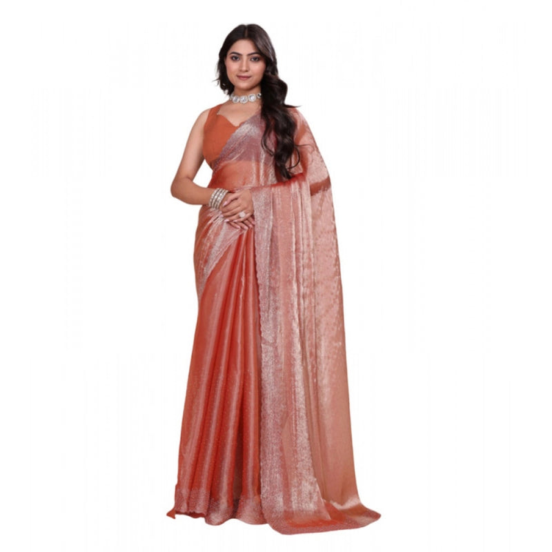 Mayawye Women's Jimmy choo Embellished Bollywood Saree With Unstitched Blouse 5.5Mtr (Orange)