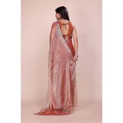 Mayawye Women's Jimmy choo Embellished Bollywood Saree With Unstitched Blouse 5.5Mtr (Orange)