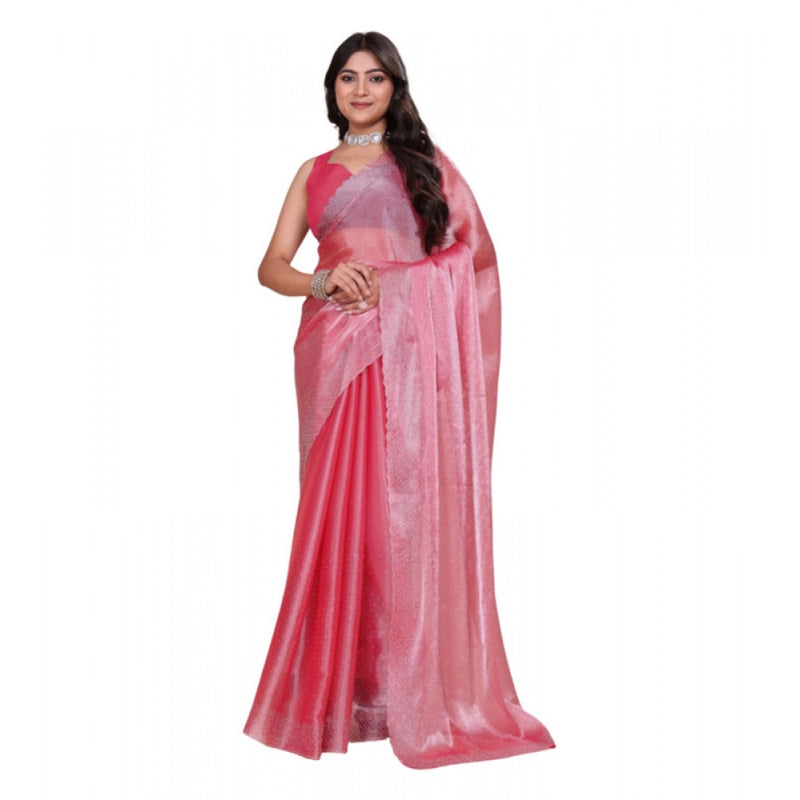 Mayawye Women's Jimmy choo Embellished Bollywood Saree With Unstitched Blouse 5.5Mtr (Pink)