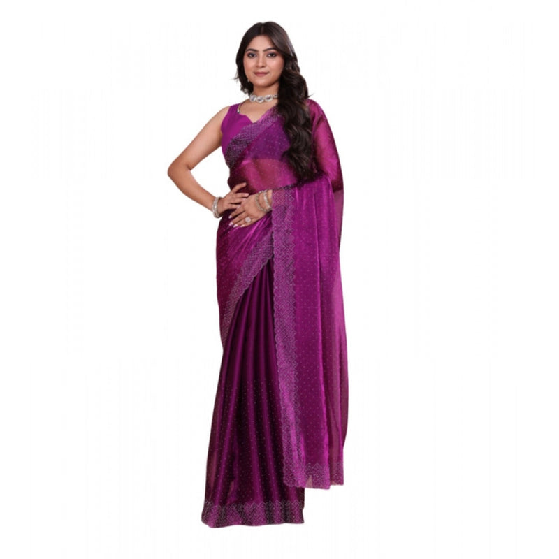 Mayawye Women's Jimmy choo Embellished Bollywood Saree With Unstitched Blouse 5.5Mtr (Purple)