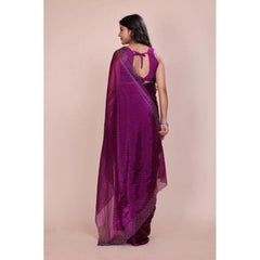 Mayawye Women's Jimmy choo Embellished Bollywood Saree With Unstitched Blouse 5.5Mtr (Purple)