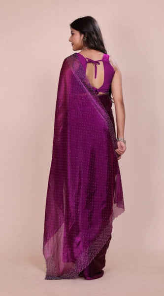 Mayawye Women's Jimmy choo Embellished Bollywood Saree With Unstitched Blouse 5.5Mtr (Purple)