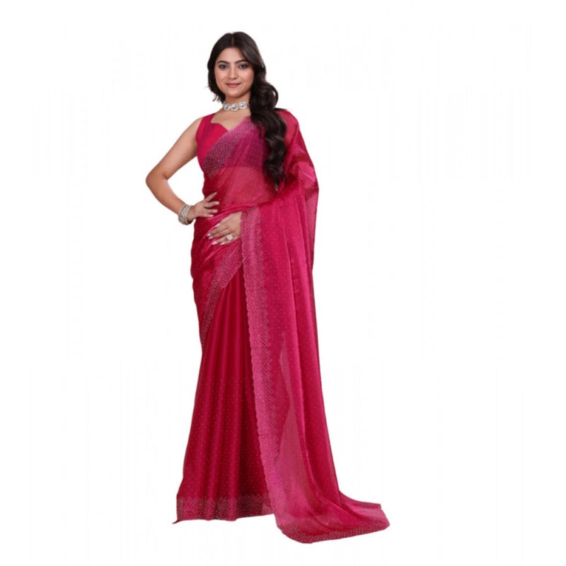 Mayawye Women's Jimmy choo Embellished Bollywood Saree With Unstitched Blouse 5.5Mtr (Red)