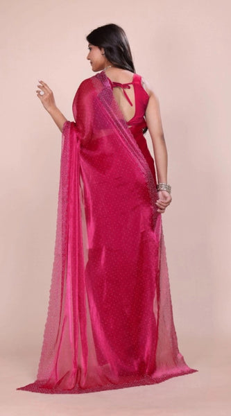 Mayawye Women's Jimmy choo Embellished Bollywood Saree With Unstitched Blouse 5.5Mtr (Red)