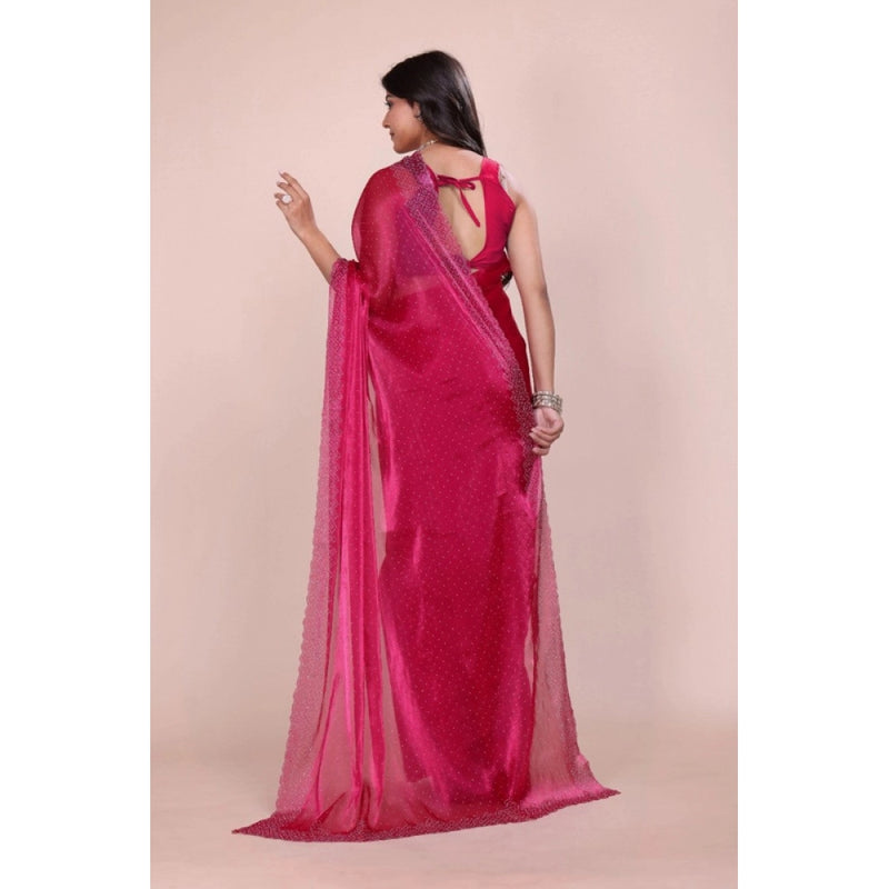 Mayawye Women's Jimmy choo Embellished Bollywood Saree With Unstitched Blouse 5.5Mtr (Red)