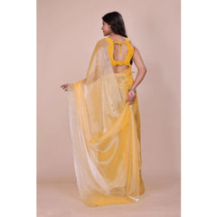Mayawye Women's Jimmy choo Embellished Bollywood Saree With Unstitched Blouse 5.5Mtr (Yellow)